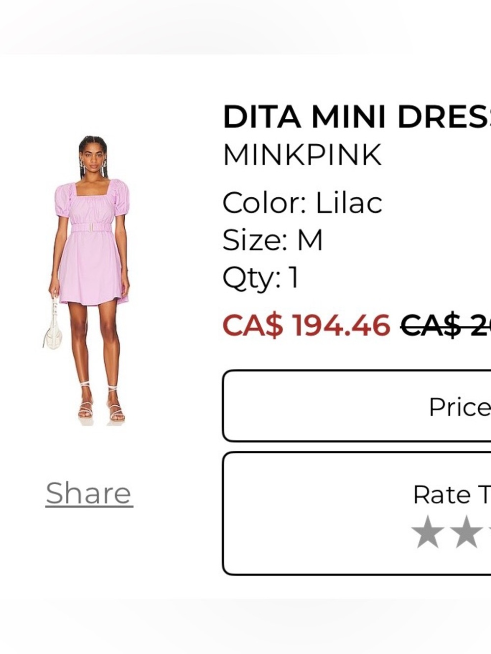MINKPINK Dita Mini Dress in Lilac - Girls' Party Mini